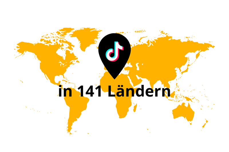 Eine Grafik, welche die Weltkarte und die Anzahl der Länder mit TikTok zeigt.